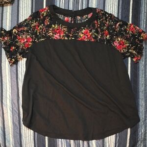 SHEIN Black Top with Red Floral Yoke